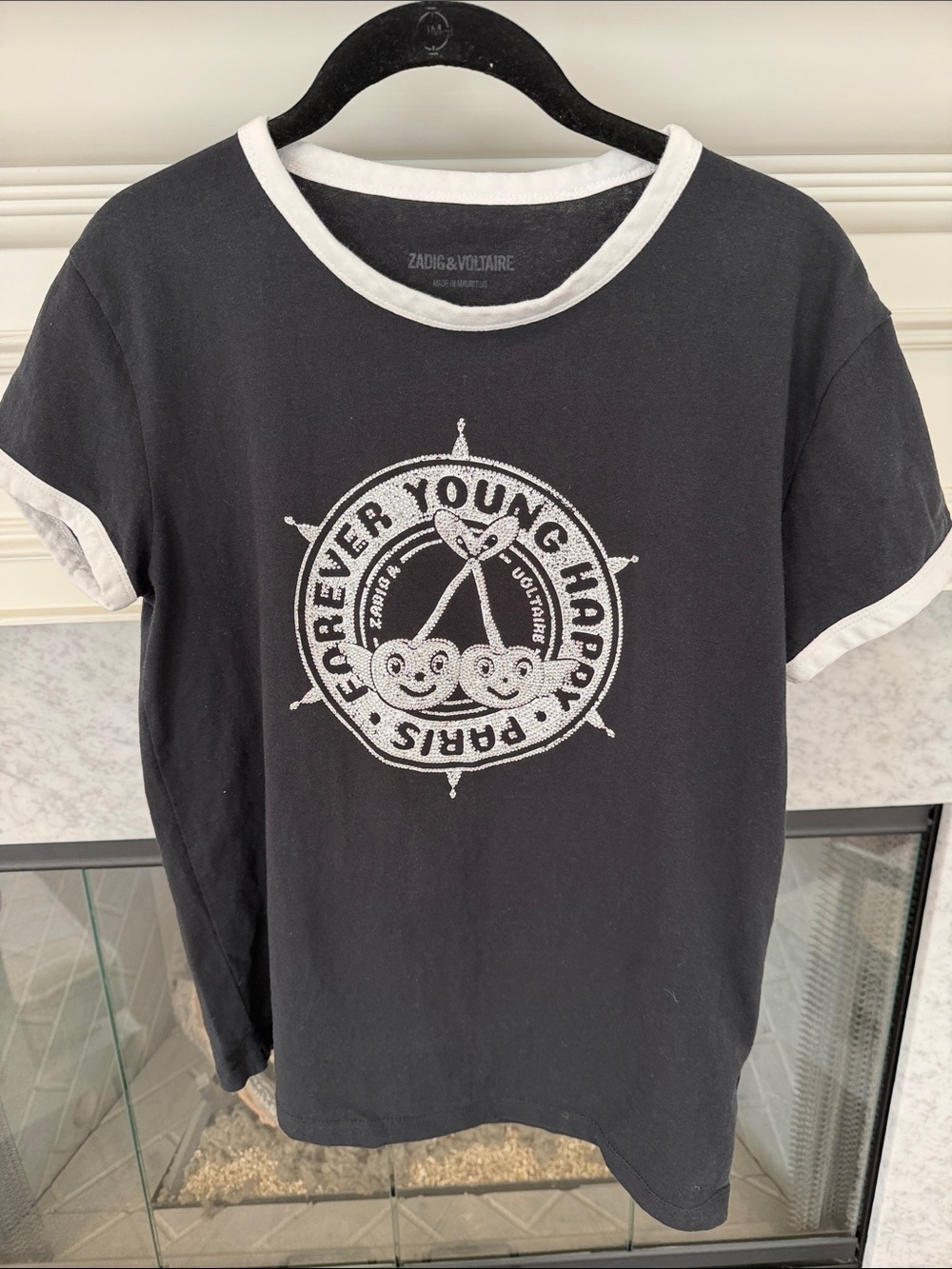 Zadig & Voltaire Womens Black Graphic Tee with rhinestones